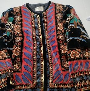 Saxton Hall Blazer Women Black Cotton Jacket Log Sleeves Button Front VTG. Measu